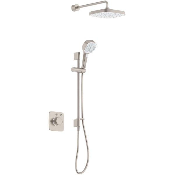 Mira Evoco triple brushed nickel thermostatic concealed mixer shower set with bathfill