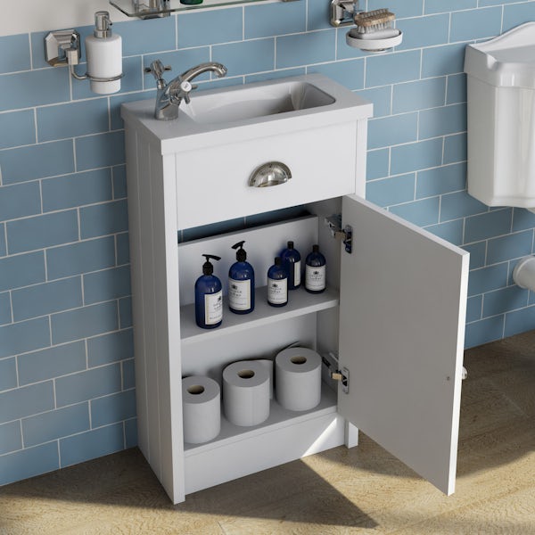 Orchard Dulwich matt white cloakroom floorstanding vanity and basin 460mm with tap