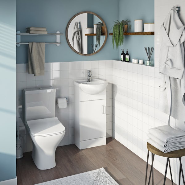 Eden white cloakroom unit with Compact square close coupled toilet