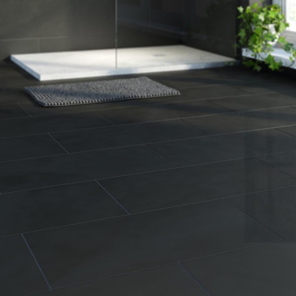 Calcolo Amadeus black stone effect matt wall and floor tile 300mm x 600mm