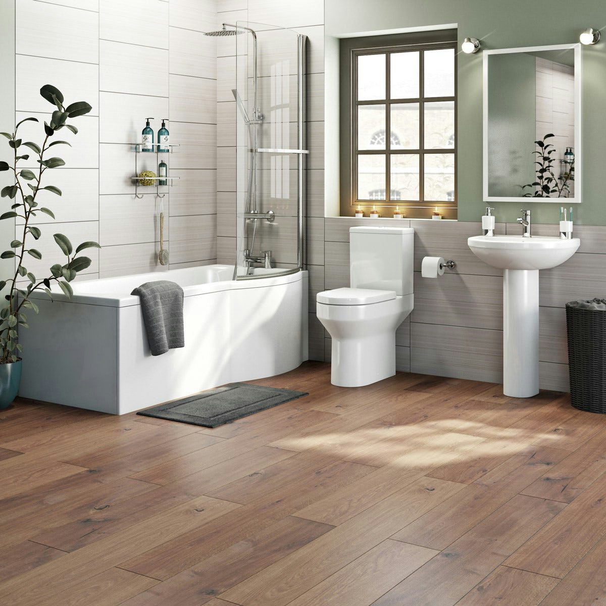 Orchard Wharfe bathroom suite with right handed P shaped shower bath 1700 x 850