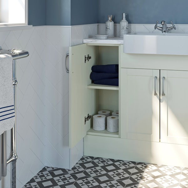 The Bath Co. Newbury white small fitted furniture & mirror combination with mineral grey worktop