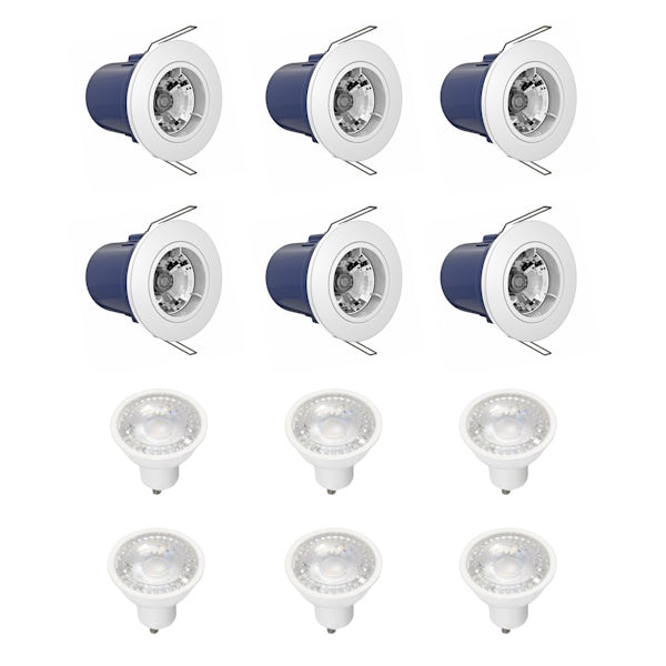 Forum fixed fire rated downlight pack of 6 with cool white bulbs in white