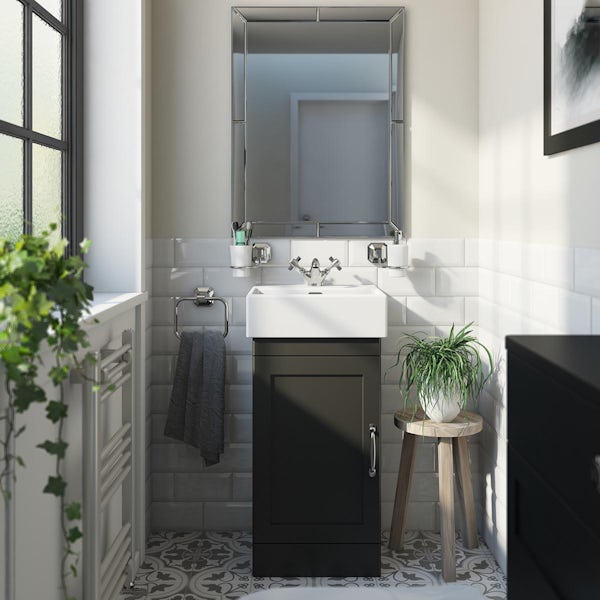 The Bath Co. Aylesford dark grey floorstanding vanity unit and ceramic basin 400mm