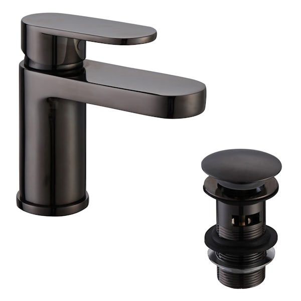 Kirke Curve black basin mixer tap with cold start and FREE waste