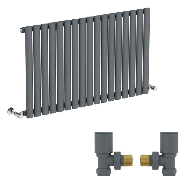 Mode Tate anthracite grey single horizontal radiator 600 x 1000 with angled valves