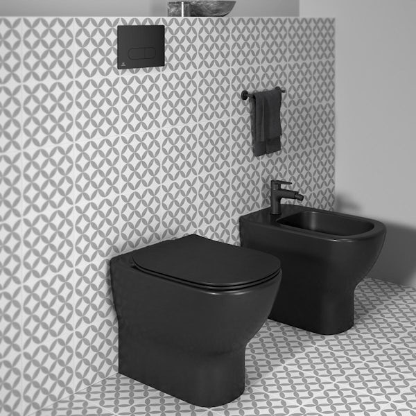 Ideal Standard Tesi silk black back to wall bidet with Cerafine O tap and waste