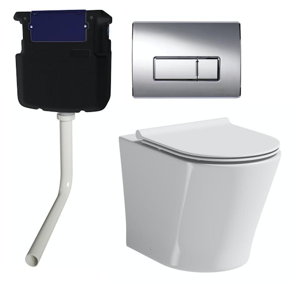 Mode Tate back to wall toilet with slim soft close seat, concealed cistern and push plate