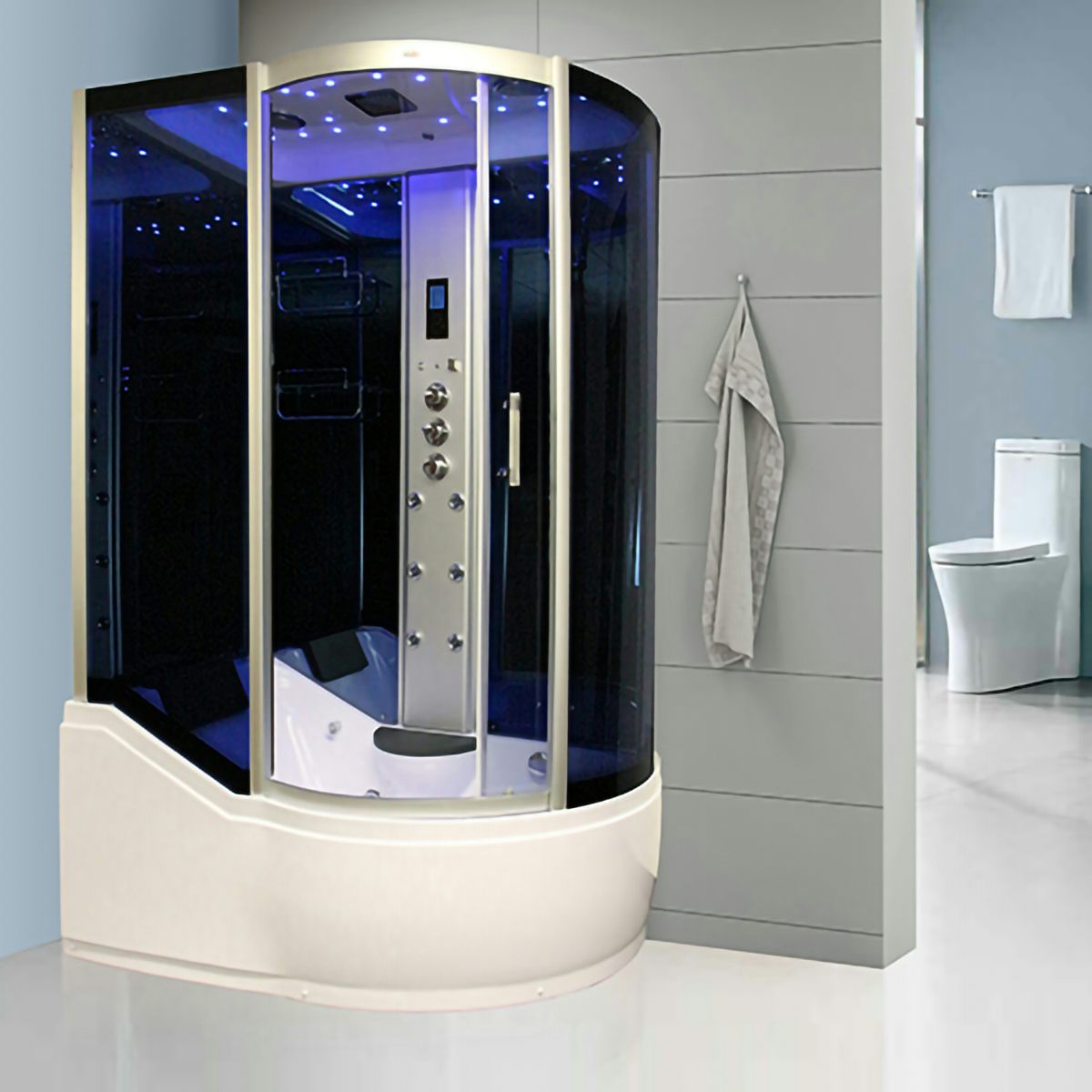Insignia left handed offset quadrant steam shower bath cabin 1700 x 900