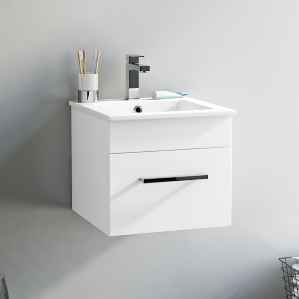 Orchard Derwent white cloakroom suite with square close coupled toilet