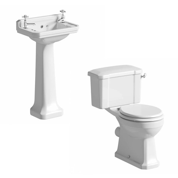 The Bath Co. Camberley complete close coupled toilet and cloakroom basin suite with tap and waste