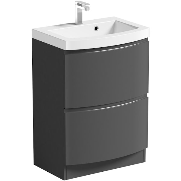 Mode Harrison slate gloss grey floorstanding vanity drawer unit and basin 600mm with tap