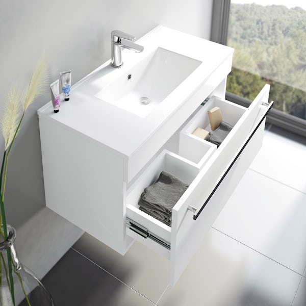 Odessa white wall hung vanity drawer unit and basin 800mm