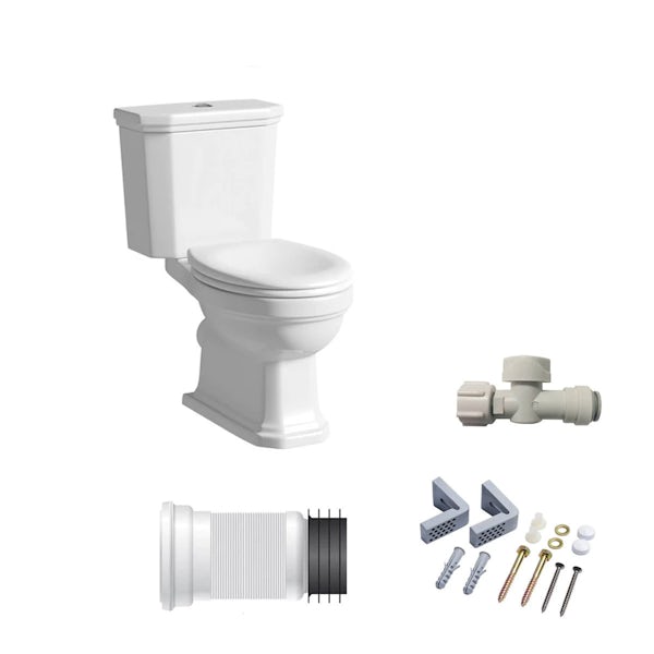 Regency close coupled toilet with plastic seat and fittings pack