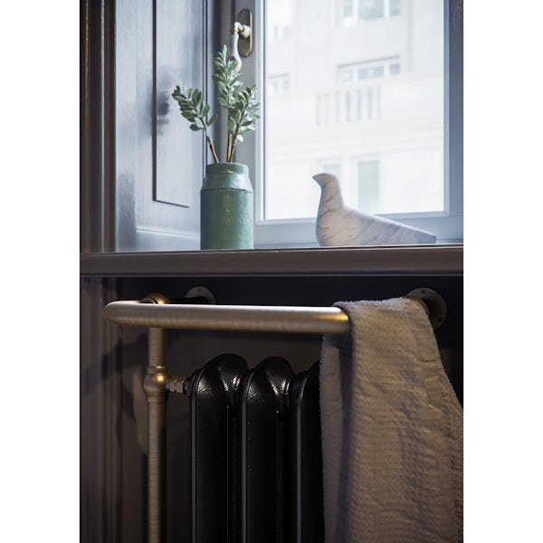 Terma Plain black & brass cast iron heated towel rail 900 x 490