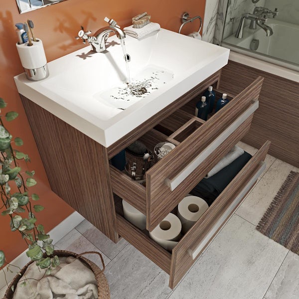 Orchard Wye walnut wall hung vanity unit and basin 600mm with tap