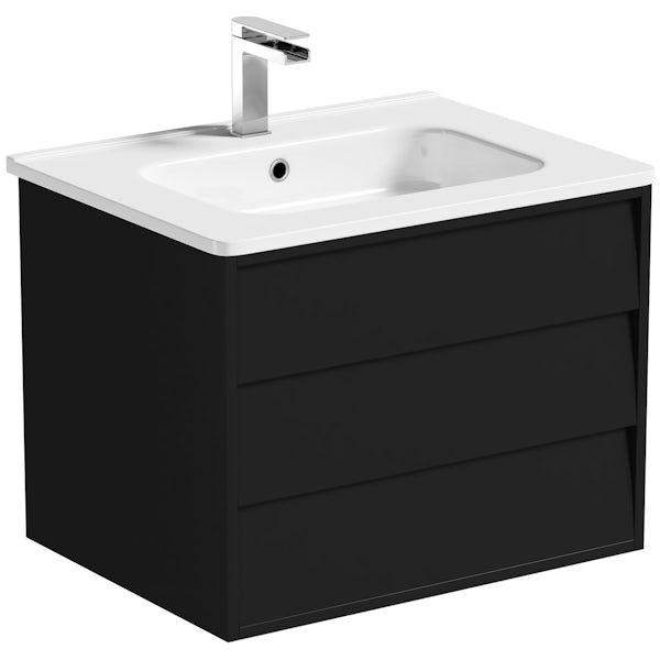 Mode Cooper anthracite black wall hung vanity unit and ceramic basin 600mm with tap