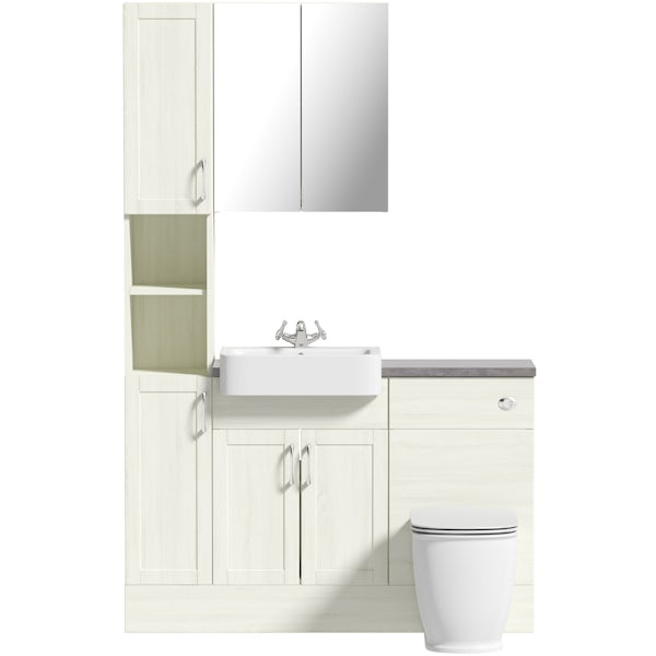 The Bath Co. Newbury white tall fitted furniture & mirror combination with mineral grey worktop