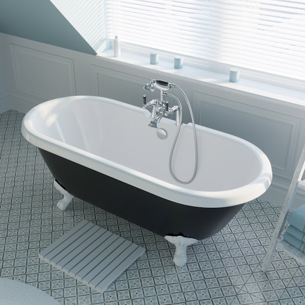 The Bath Co. Dulwich black roll top freestanding bath with white claw feet 1695 x 740