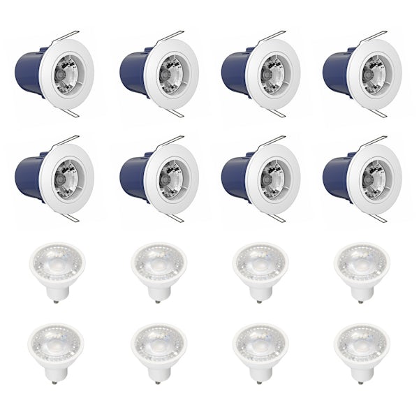 Forum fixed fire rated downlight pack of 8 with warm white bulbs in white