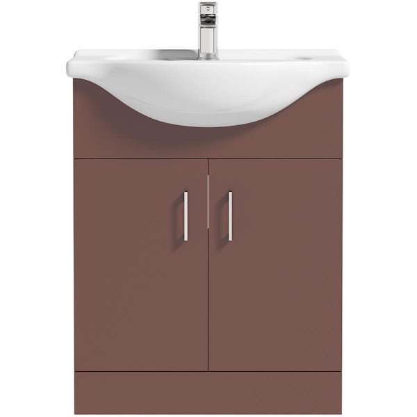 Orchard Lea tuscan red floorstanding vanity unit and ceramic basin 650mm