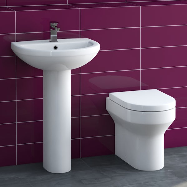 Oakley back to wall toilet suite with full pedestal basin 500mm