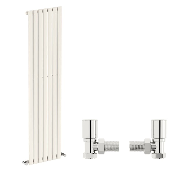 Mode Tate white single vertical radiator 1600 x 406 with angled valves