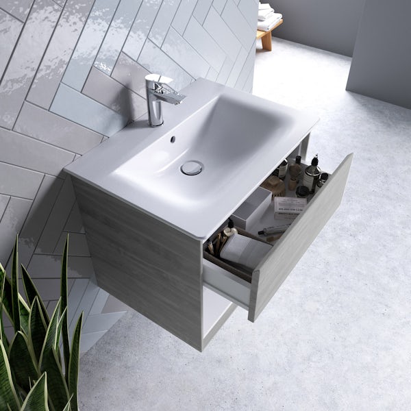Ideal Standard Concept Air wood light grey open vanity unit with close coupled toilet