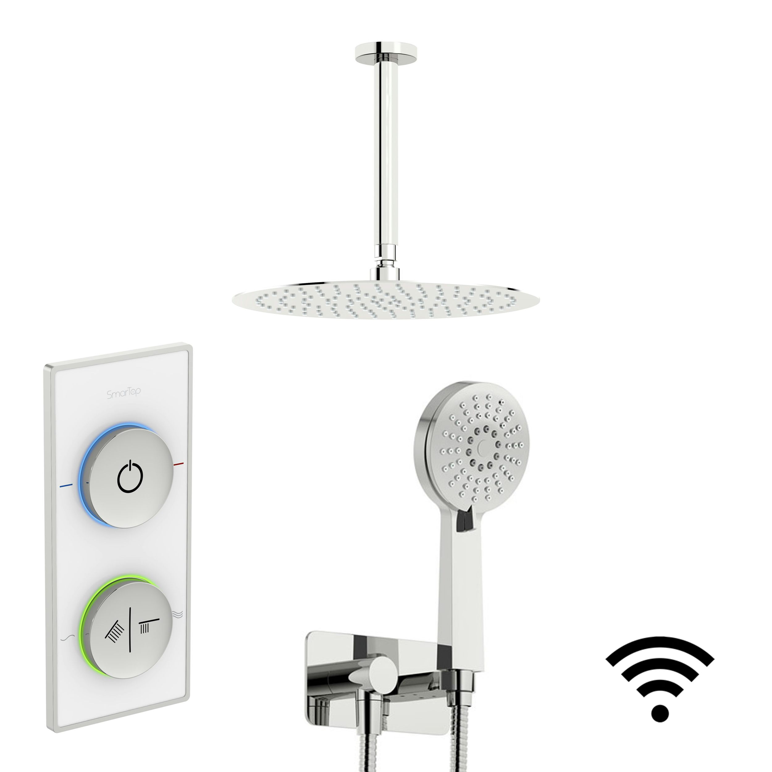 SmarTap white smart shower system with round wall outlet ...