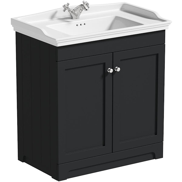 The Bath Co. Ascot graphite floorstanding vanity unit and ceramic basin 800mm with tap