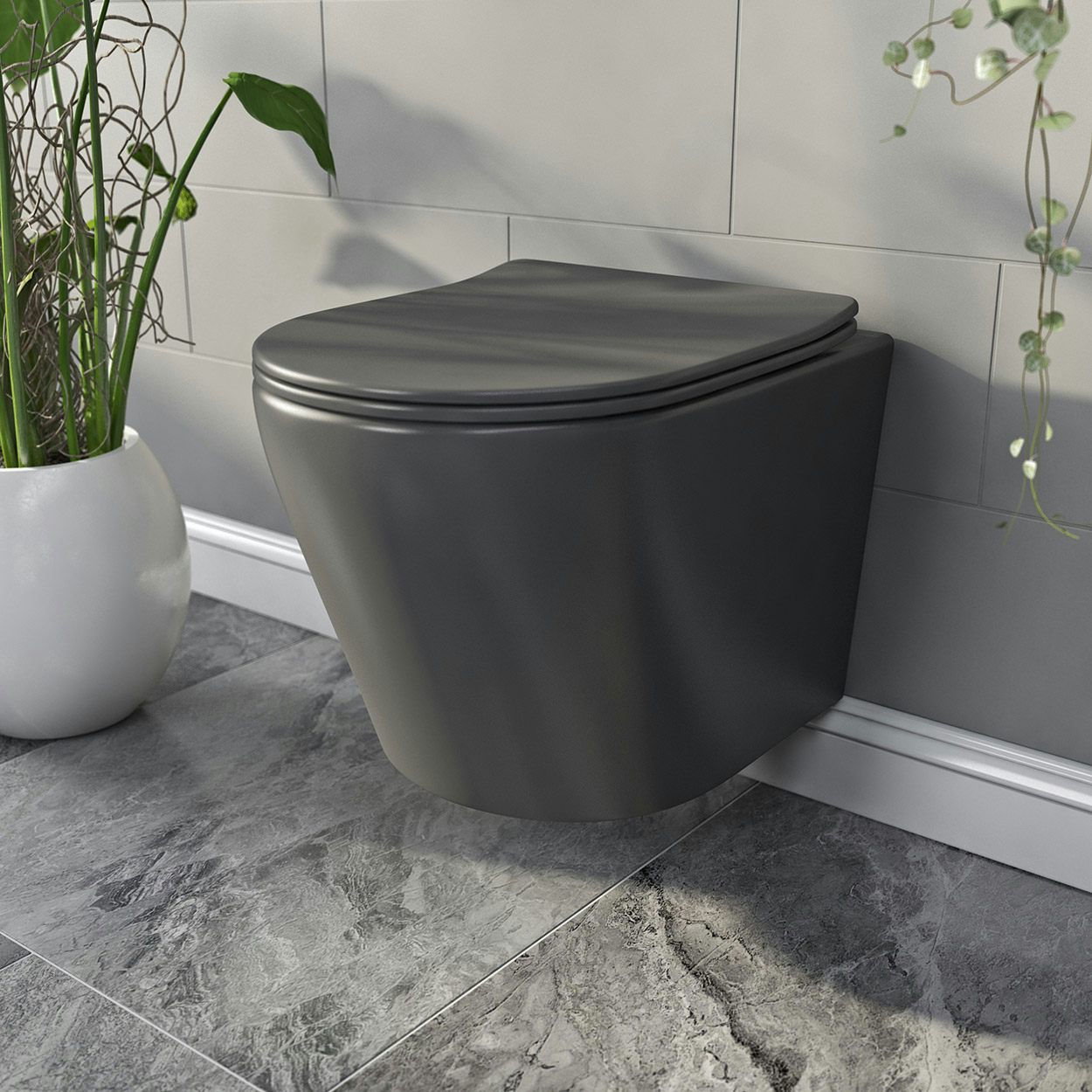 Mode Orion charcoal grey wall hung toilet and soft close seat