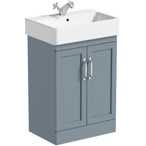 The Bath Co. Aylesford mineral blue floorstanding vanity unit and ceramic basin 575mm