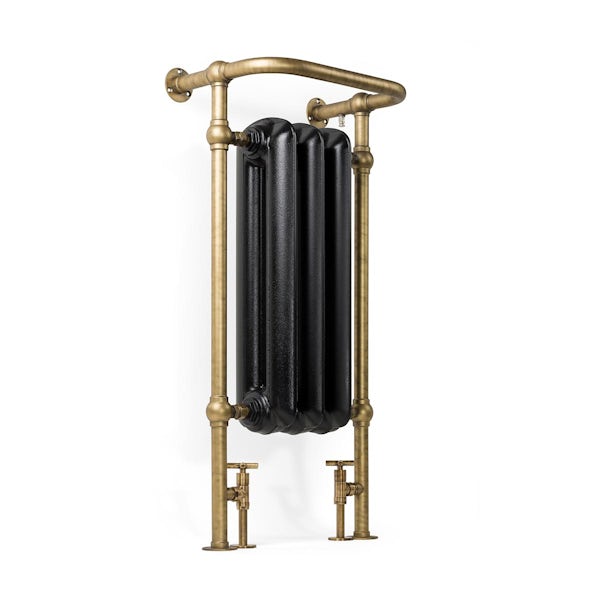 Terma Plain black & brass cast iron heated towel rail 900 x 490
