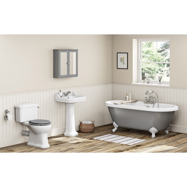 Camberley grey bathroom suite with freestanding bath