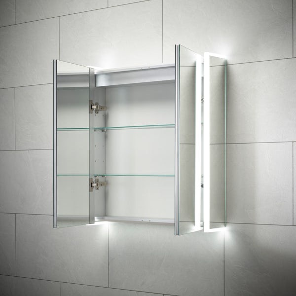 Mode Purcell Bluetooth diffused LED illuminated mirror cabinet 700 x 664mm with demister & charging socket