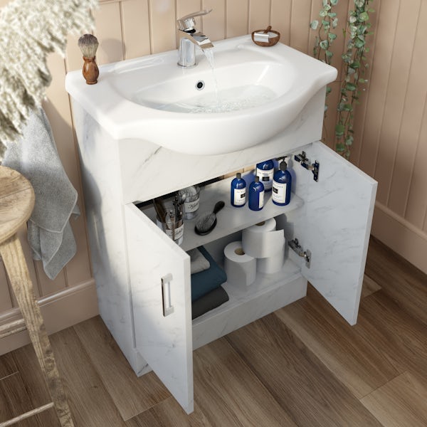 Orchard Lea marble floorstanding vanity unit and ceramic basin 650mm