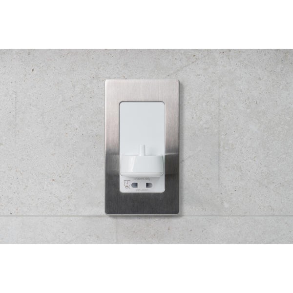 Proofvision brushed steel faceplate for dual toothbrush charger and with socket charger