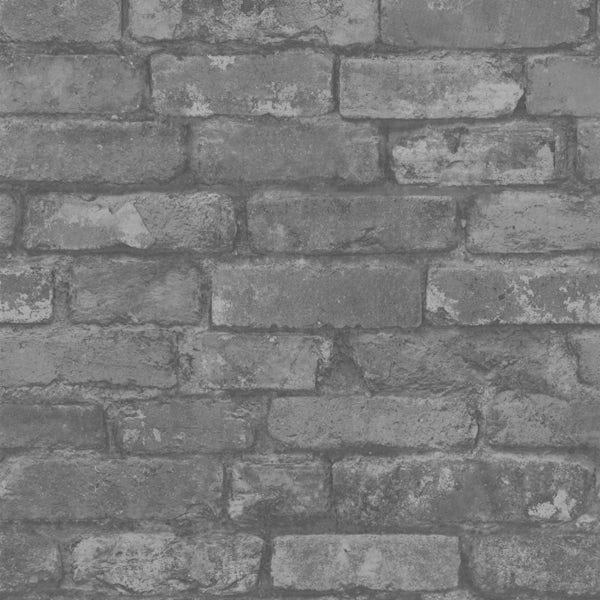 Fine Decor rustic brick sidewall black / grey wallpaper