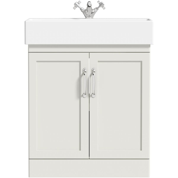 The Bath Co. Aylesford linen white floorstanding vanity unit and ceramic basin 700mm with tap