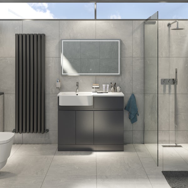 Mode Roche grey floorstanding vanity and semi-recessed basin 1000mm new