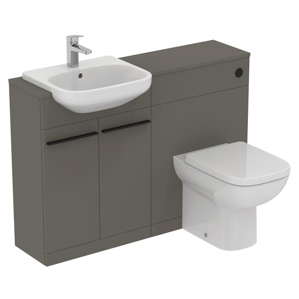 Ideal Standard i.life A quartz grey matt combination unit with back to wall toilet, concealed cistern and black handles 1200mm