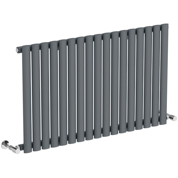 Mode Tate anthracite grey single horizontal radiator 600 x 1000 with angled valves