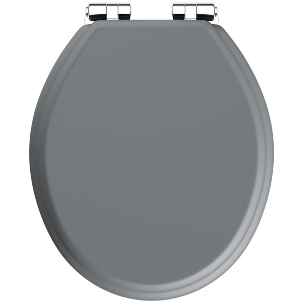 The Bath Co. traditional Dulwich stone grey engineered wood toilet seat with top fixing soft close hinge