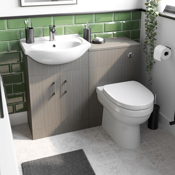 Orchard Lea avola grey furniture combination and Eden back to wall toilet with seat