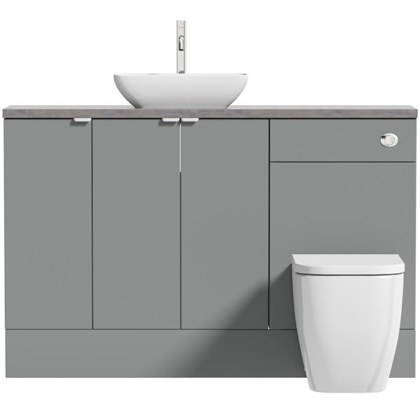 Reeves Wyatt onyx grey small fitted furniture combination with mineral grey worktop and countetop basin