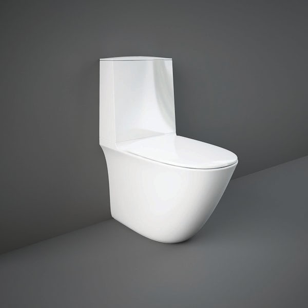 RAK Sensation rimless close coupled toilet with touchless flushing and soft close seat