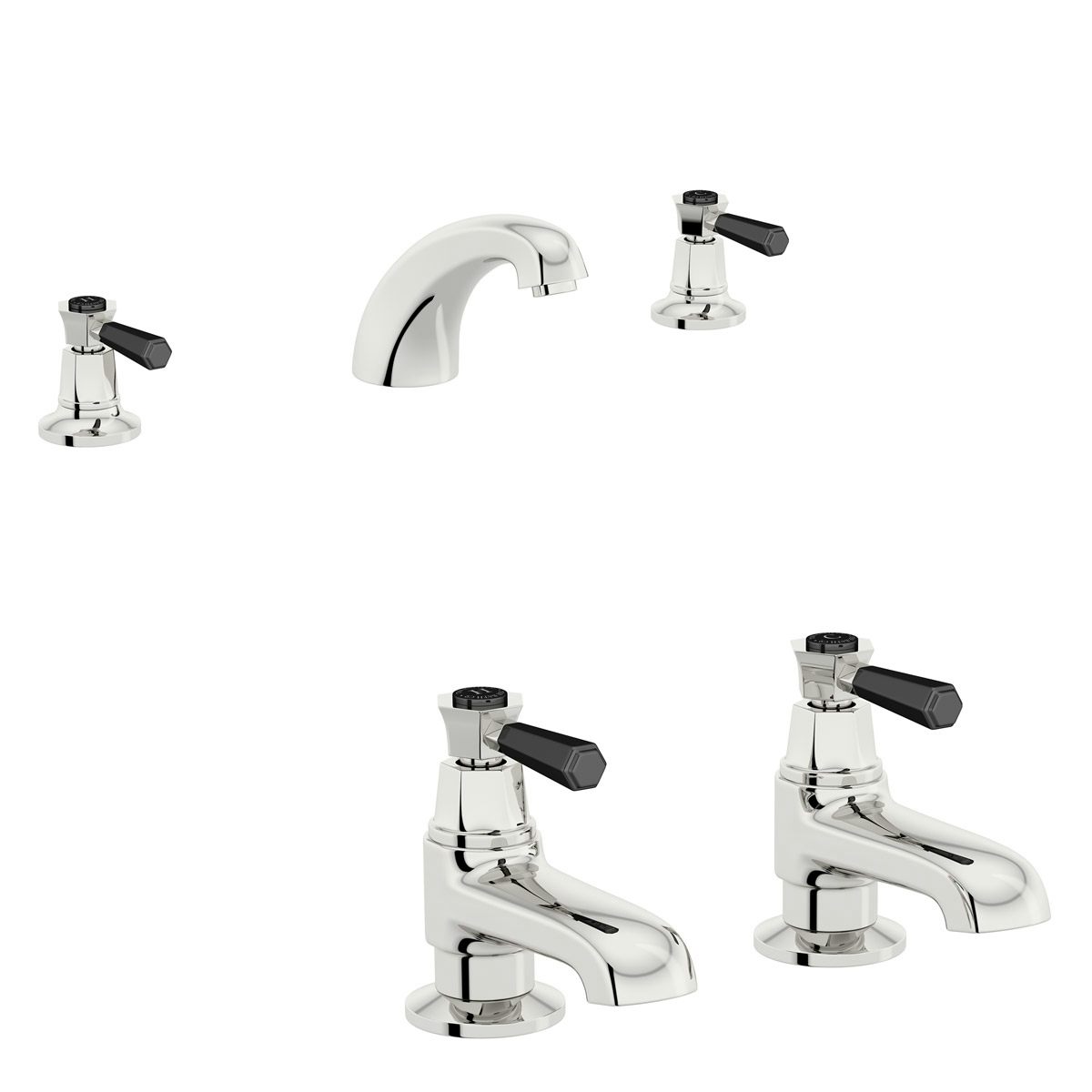 The Bath Co. Beaumont lever 3 hole basin mixer and bath pillar tap pack