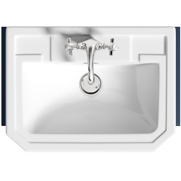 Orchard Dulwich navy floorstanding vanity unit and Eton semi recessed basin 600mm with tap