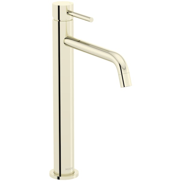 Mode Spencer round gold high rise basin mixer tap