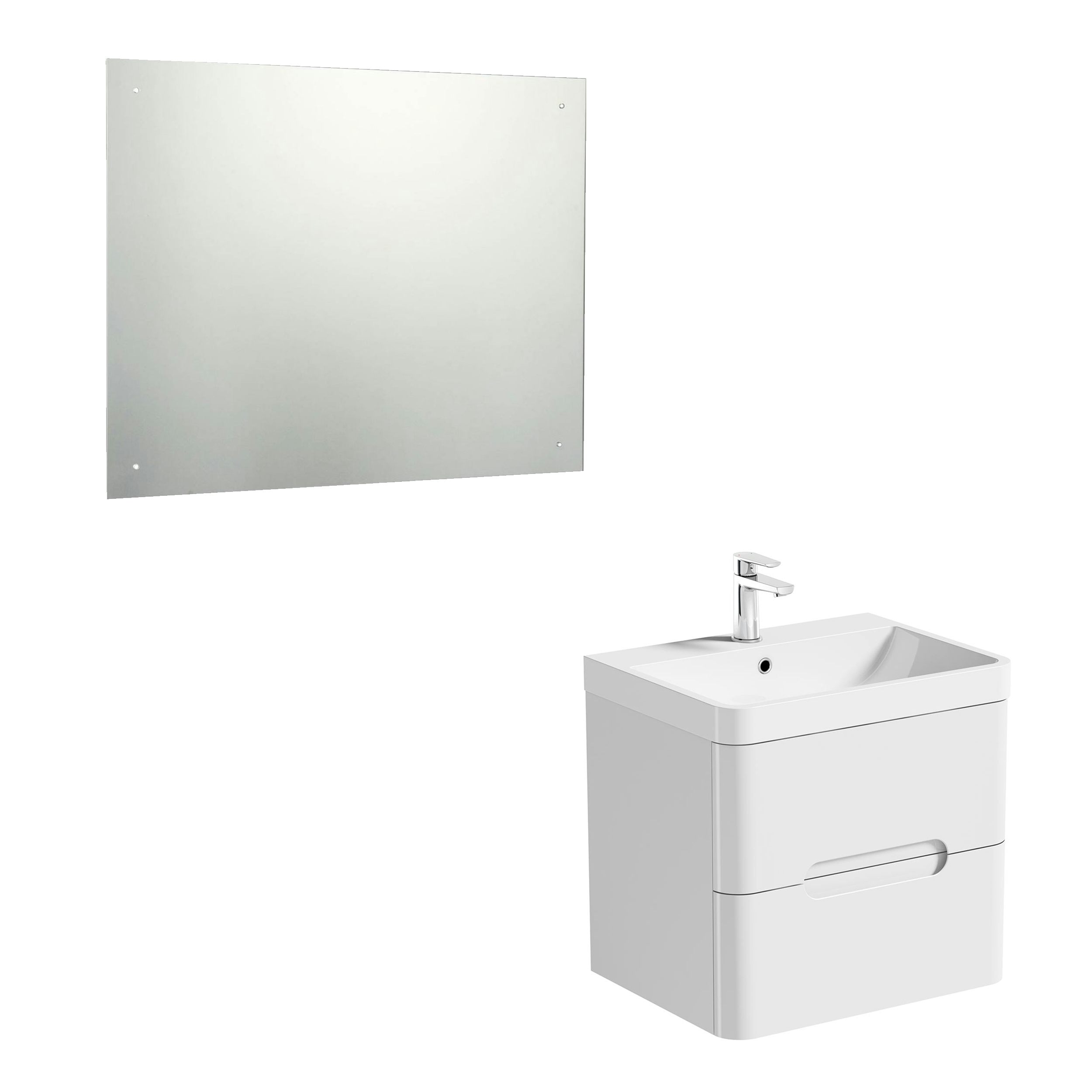 Mode Ellis white wall hung vanity drawer unit and basin 600mm with mirror